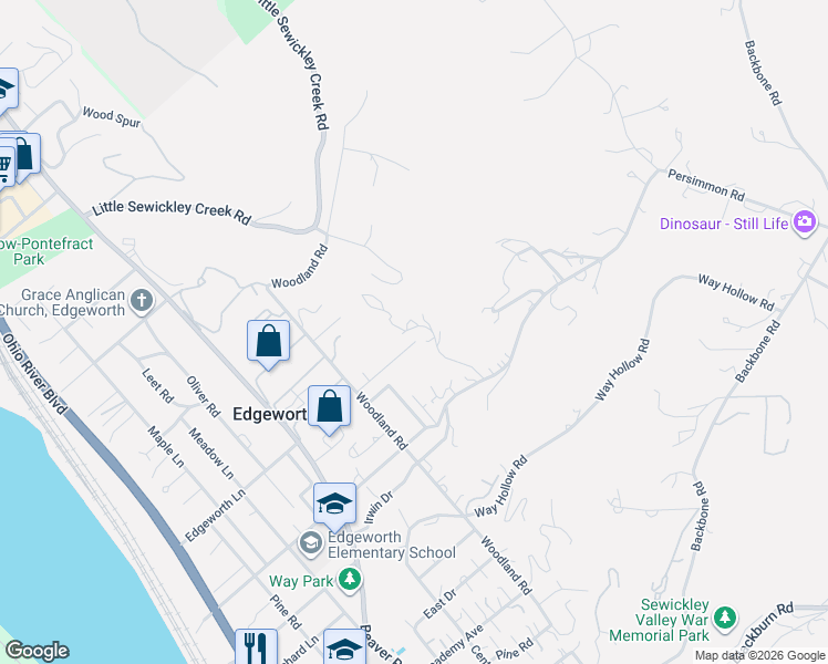 map of restaurants, bars, coffee shops, grocery stores, and more near 304 Sycamore Road in Sewickley