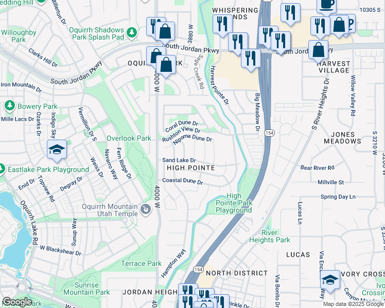 map of restaurants, bars, coffee shops, grocery stores, and more near 10934 Little Sahara Drive in South Jordan