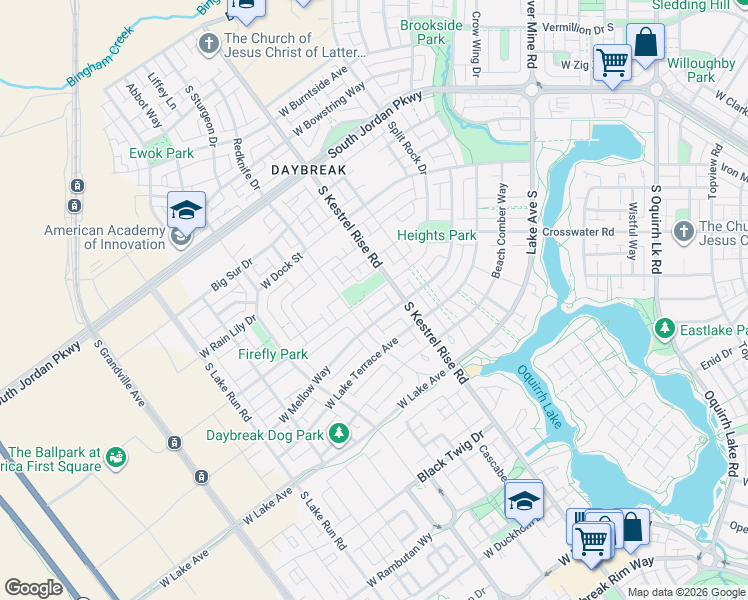 map of restaurants, bars, coffee shops, grocery stores, and more near 5071 West Split Rock Drive in South Jordan