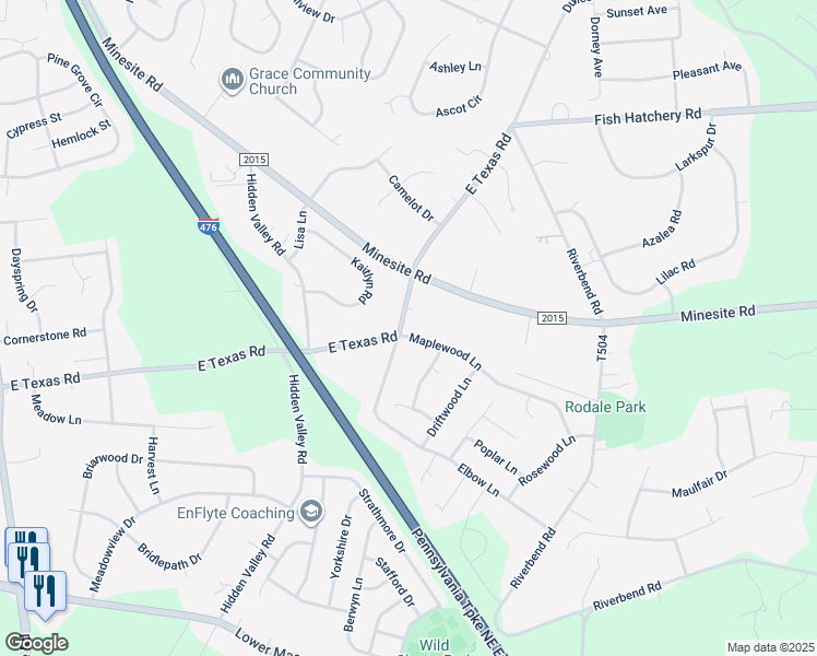 map of restaurants, bars, coffee shops, grocery stores, and more near 1735 Maplewood Lane in Allentown