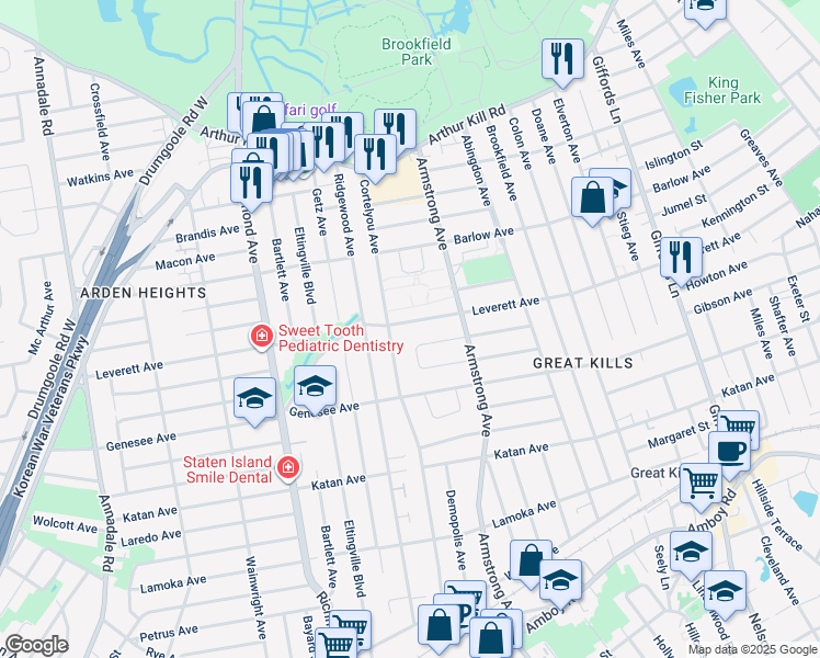 map of restaurants, bars, coffee shops, grocery stores, and more near 522 Leverett Avenue in Staten Island