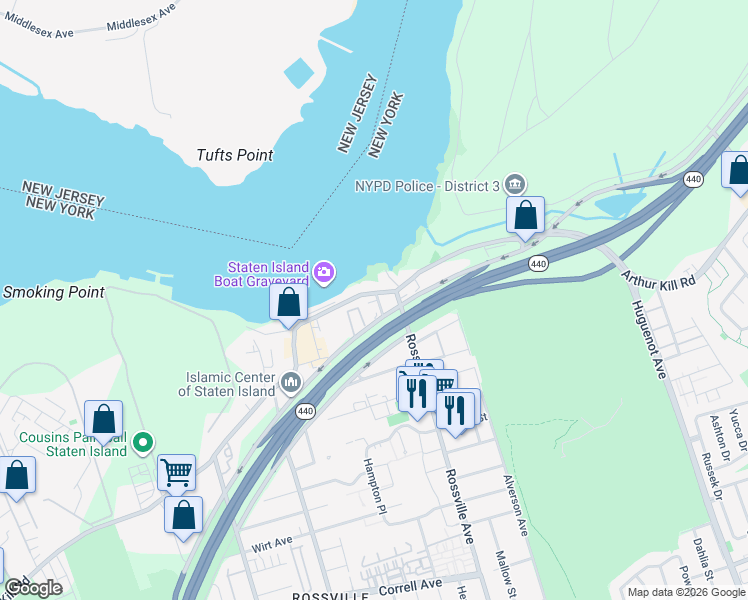 map of restaurants, bars, coffee shops, grocery stores, and more near 2354 Arthur Kill Road in Staten Island