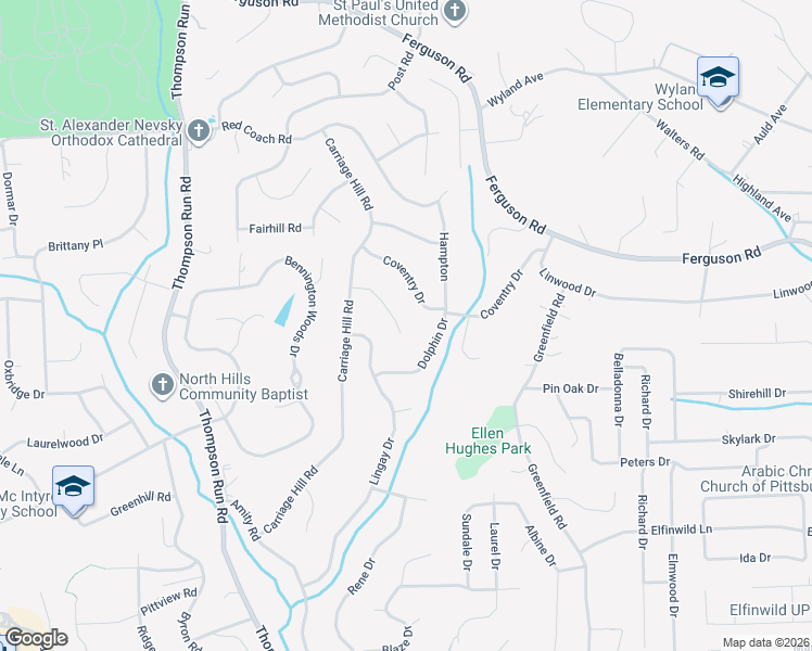 map of restaurants, bars, coffee shops, grocery stores, and more near 8393 Knollwood Drive in Allison Park