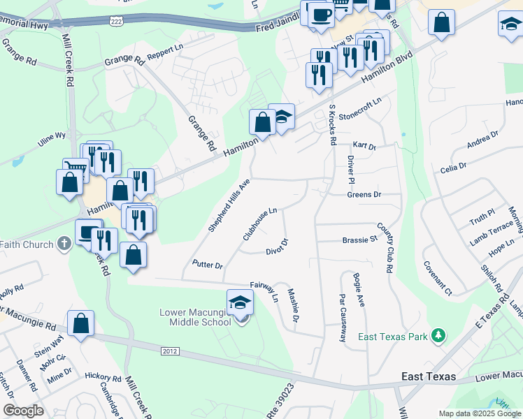map of restaurants, bars, coffee shops, grocery stores, and more near 5963 Clubhouse Lane in Wescosville