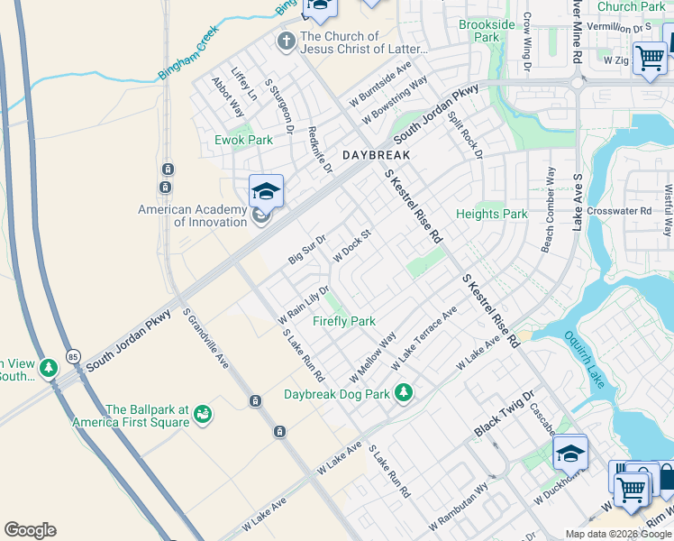 map of restaurants, bars, coffee shops, grocery stores, and more near 10778 South Porcini Drive in South Jordan