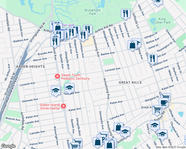 map of restaurants, bars, coffee shops, grocery stores, and more near 522 Leverett Avenue in Staten Island