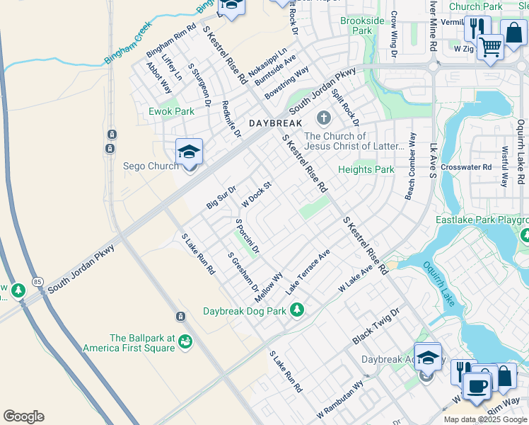 map of restaurants, bars, coffee shops, grocery stores, and more near 5229 West Arista Way in South Jordan