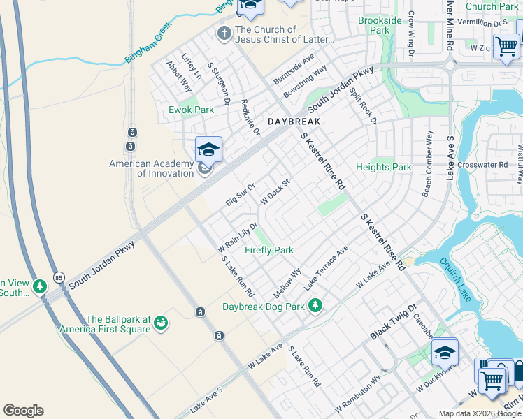 map of restaurants, bars, coffee shops, grocery stores, and more near 10781 South Porcini Drive in South Jordan