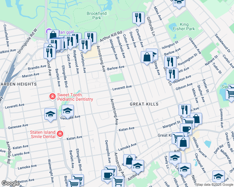 map of restaurants, bars, coffee shops, grocery stores, and more near 45 East Stroud Avenue in Staten Island
