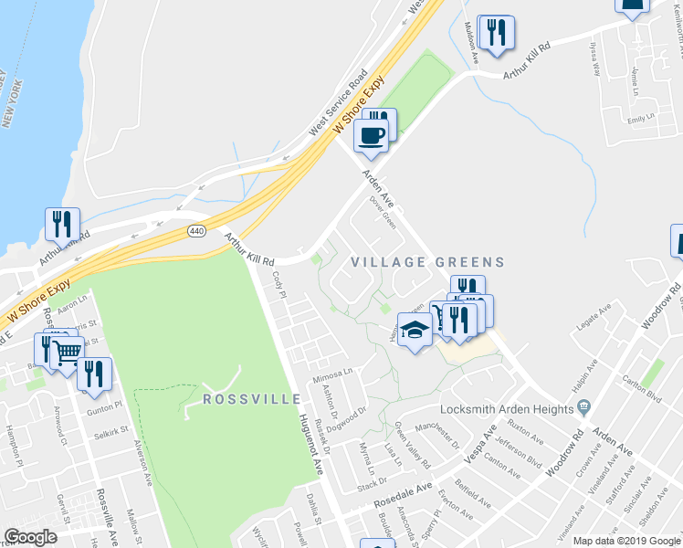 map of restaurants, bars, coffee shops, grocery stores, and more near 202 Carlyle Green in Staten Island