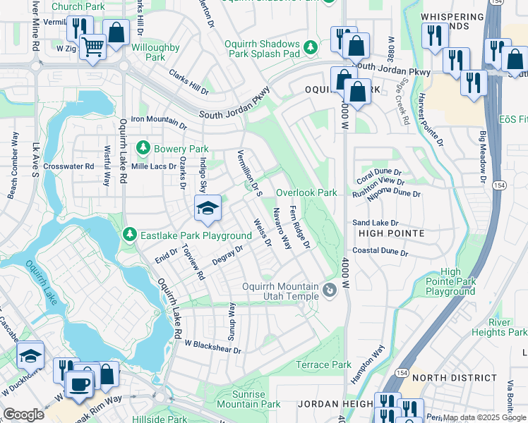 map of restaurants, bars, coffee shops, grocery stores, and more near 10768 Wendigo Lane in South Jordan