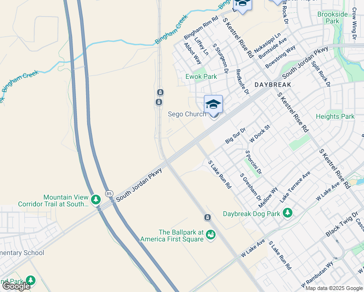 map of restaurants, bars, coffee shops, grocery stores, and more near 5530 West South Jordan Parkway in South Jordan
