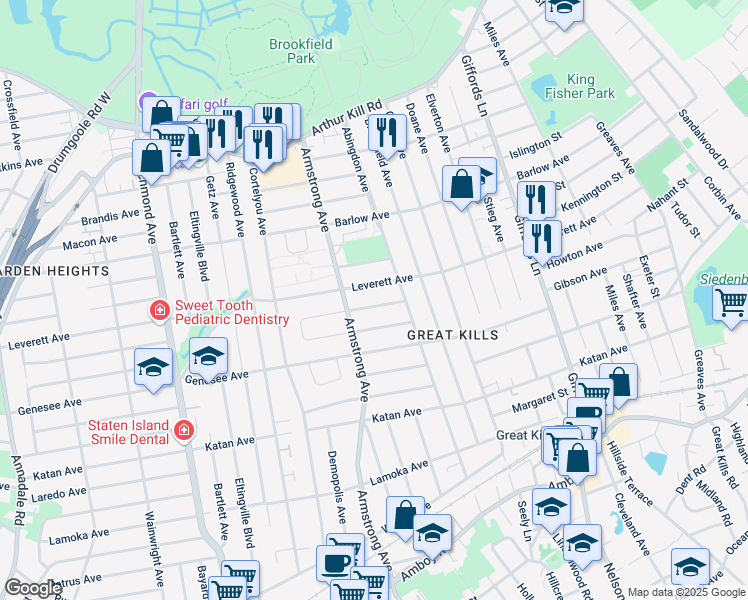 map of restaurants, bars, coffee shops, grocery stores, and more near 45 East Stroud Avenue in Staten Island