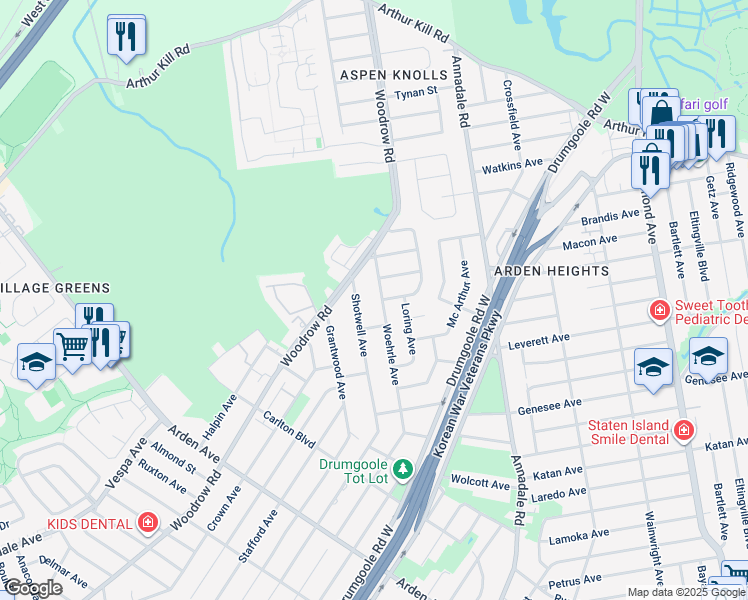 map of restaurants, bars, coffee shops, grocery stores, and more near 64 Woehrle Avenue in Staten Island