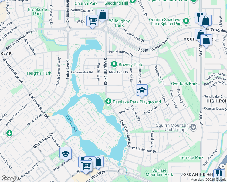 map of restaurants, bars, coffee shops, grocery stores, and more near 4528 Sebago Way in South Jordan
