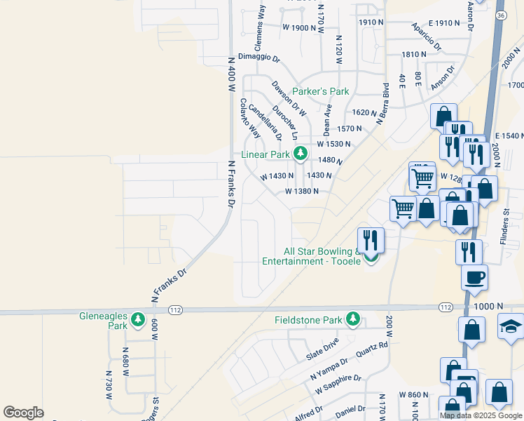 map of restaurants, bars, coffee shops, grocery stores, and more near 1279 North 300 West in Tooele