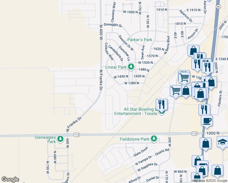map of restaurants, bars, coffee shops, grocery stores, and more near 1279 North 300 West in Tooele