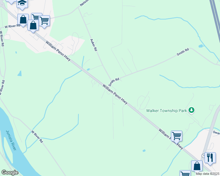 map of restaurants, bars, coffee shops, grocery stores, and more near 18 Smith Road in Mifflintown