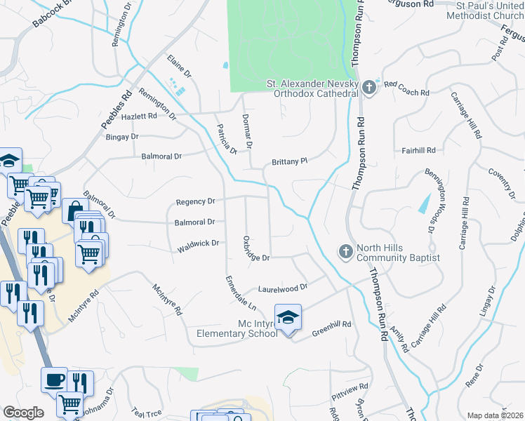 map of restaurants, bars, coffee shops, grocery stores, and more near 8063 Brittany Pl in Pittsburgh