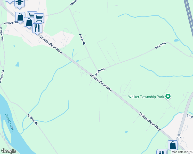 map of restaurants, bars, coffee shops, grocery stores, and more near 18 Smith Road in Mifflintown