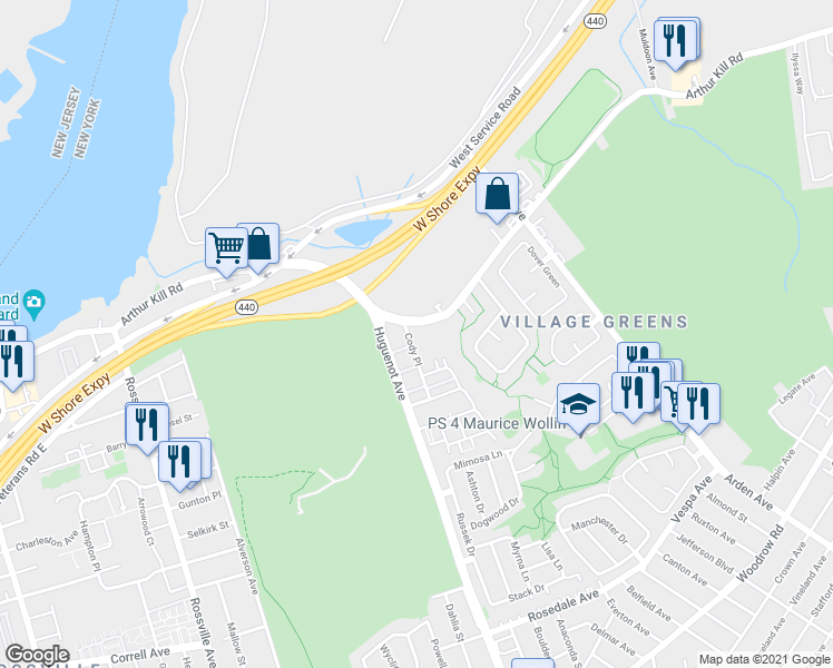 map of restaurants, bars, coffee shops, grocery stores, and more near 2014 Arthur Kill Road in Staten Island