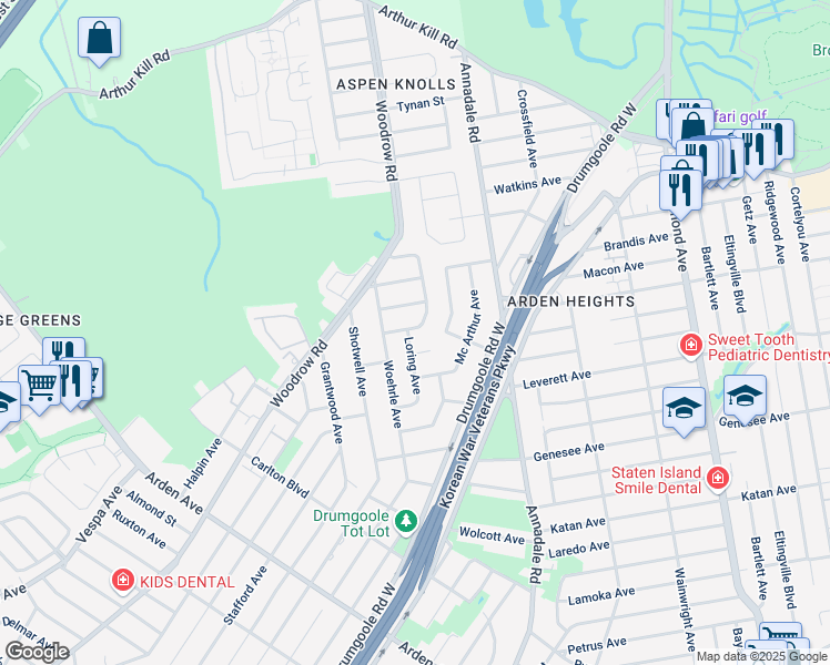 map of restaurants, bars, coffee shops, grocery stores, and more near 3 Loring Avenue in Staten Island