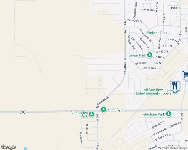 map of restaurants, bars, coffee shops, grocery stores, and more near 626 West 1300 North in Tooele