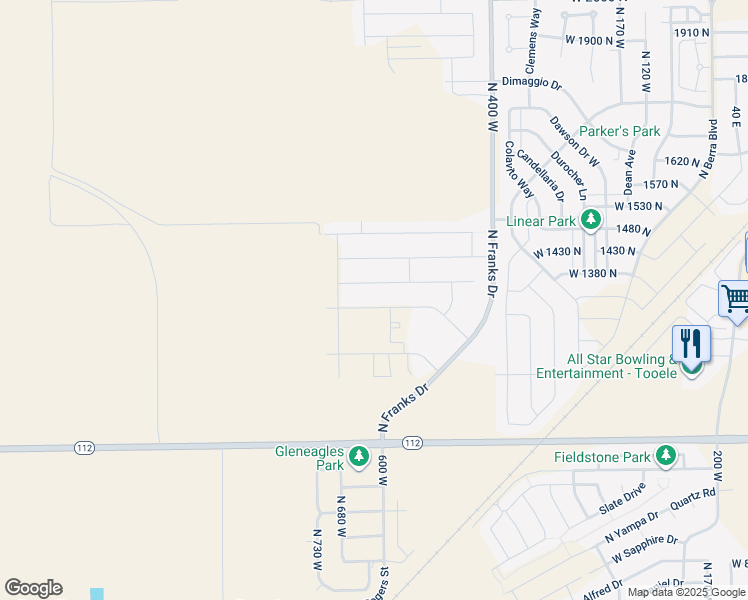 map of restaurants, bars, coffee shops, grocery stores, and more near 616 West 1300 North in Tooele