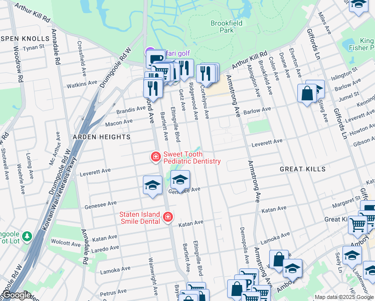 map of restaurants, bars, coffee shops, grocery stores, and more near 180 Getz Avenue in Staten Island