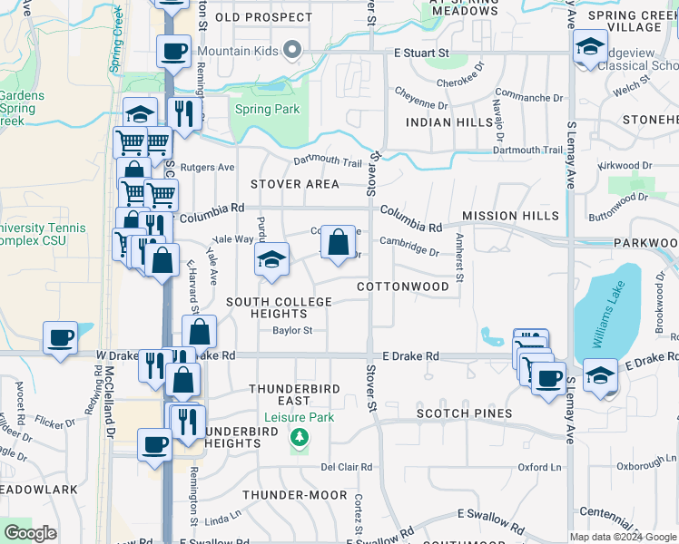 map of restaurants, bars, coffee shops, grocery stores, and more near 516 Brown Avenue in Fort Collins