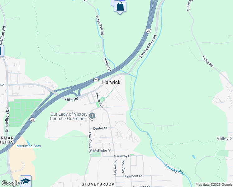map of restaurants, bars, coffee shops, grocery stores, and more near 228 Spring Street in Harwick