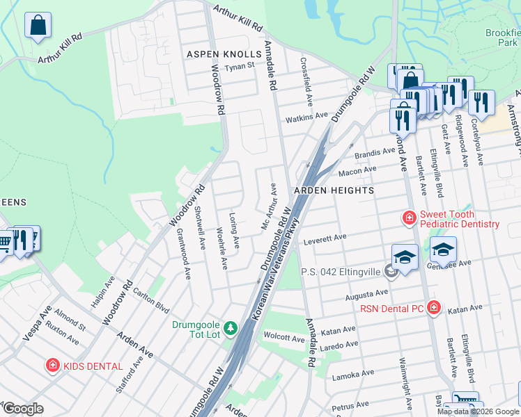 map of restaurants, bars, coffee shops, grocery stores, and more near 123 Forrestal Ave in Staten Island