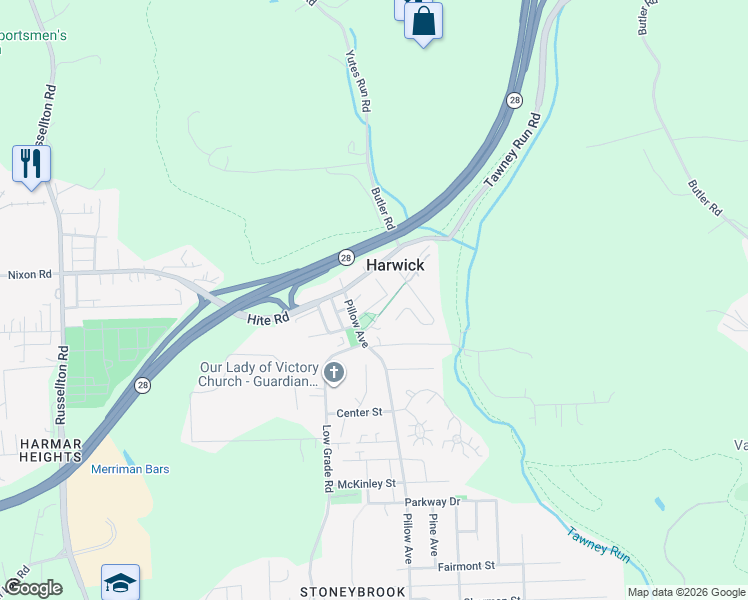 map of restaurants, bars, coffee shops, grocery stores, and more near 820 Isobel Street in Harwick