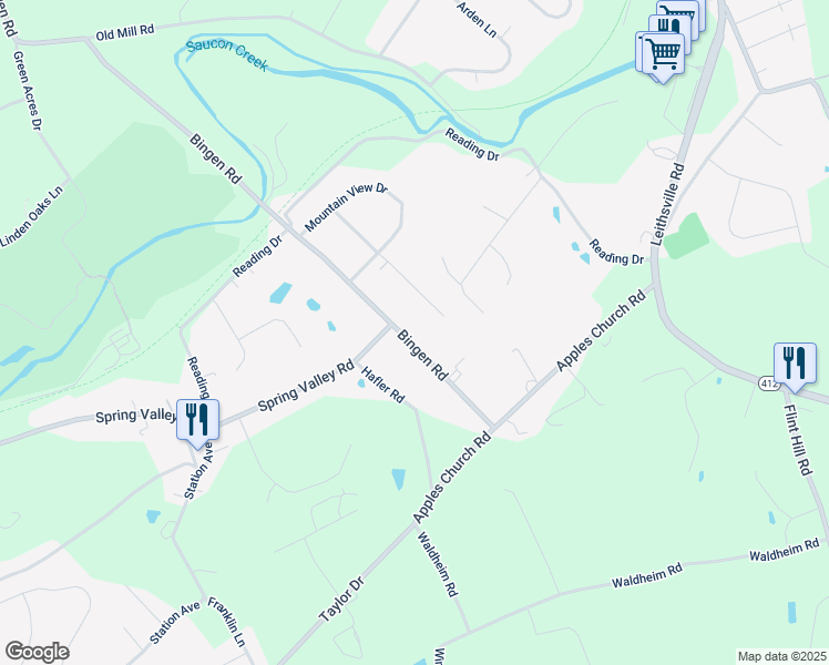 map of restaurants, bars, coffee shops, grocery stores, and more near 3239 Bingen Road in Bethlehem