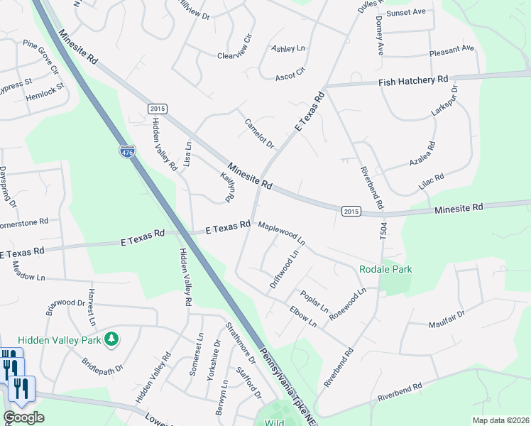 map of restaurants, bars, coffee shops, grocery stores, and more near 1735 Maplewood Lane in Allentown