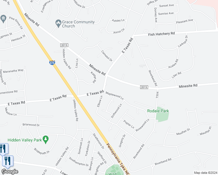 map of restaurants, bars, coffee shops, grocery stores, and more near 1735 Maplewood Lane in Allentown