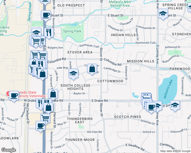 map of restaurants, bars, coffee shops, grocery stores, and more near 516 Brown Avenue in Fort Collins