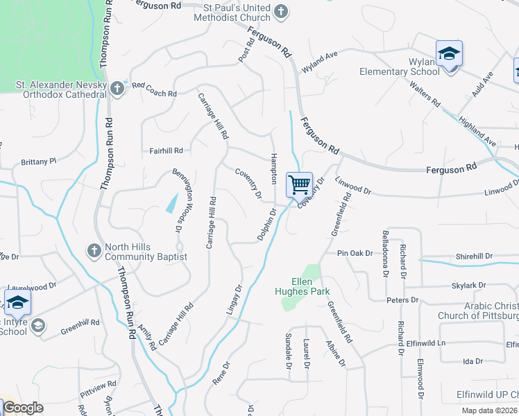 map of restaurants, bars, coffee shops, grocery stores, and more near 8393 Knollwood Drive in McCandless