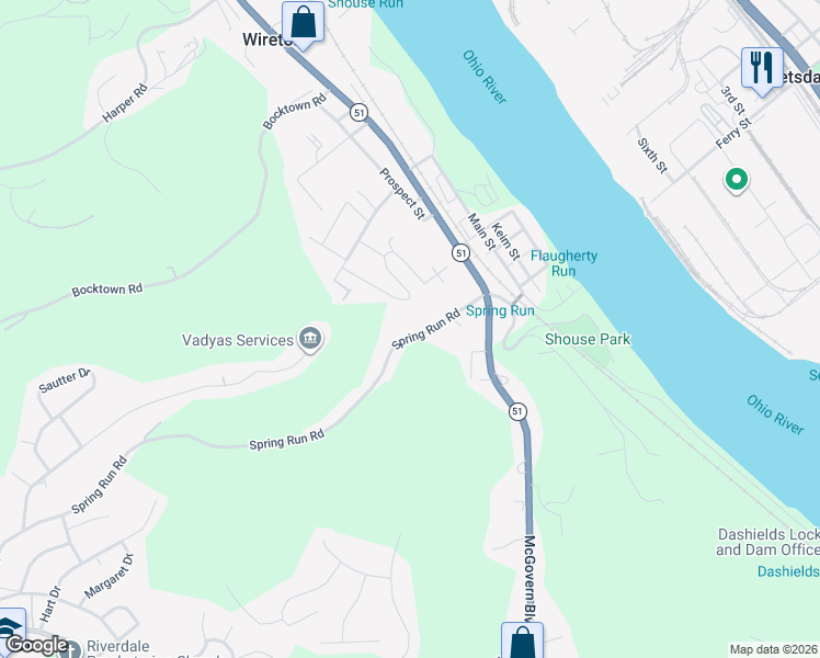 map of restaurants, bars, coffee shops, grocery stores, and more near 230 Spring Run Road in Glenwillard