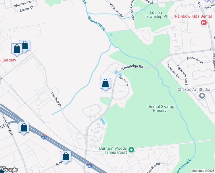map of restaurants, bars, coffee shops, grocery stores, and more near 35 Inverness Drive in Edison