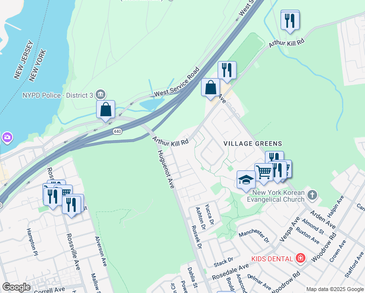 map of restaurants, bars, coffee shops, grocery stores, and more near 1974 Arthur Kill Road in Staten Island