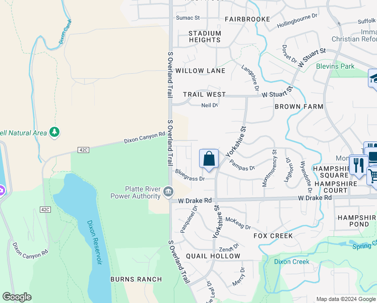 map of restaurants, bars, coffee shops, grocery stores, and more near in Larimer County