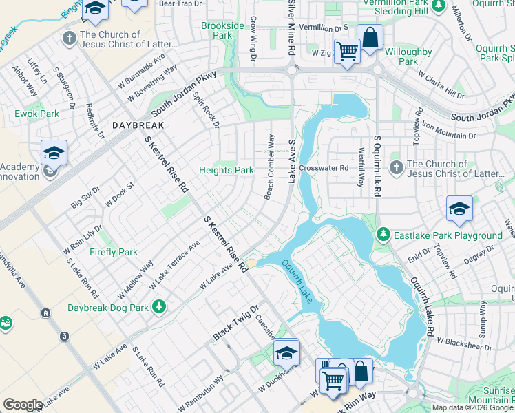 map of restaurants, bars, coffee shops, grocery stores, and more near 10783 Lake Terrace Avenue in South Jordan