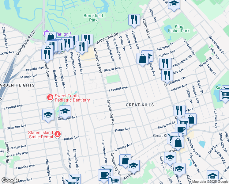 map of restaurants, bars, coffee shops, grocery stores, and more near 45 East Stroud Avenue in Staten Island