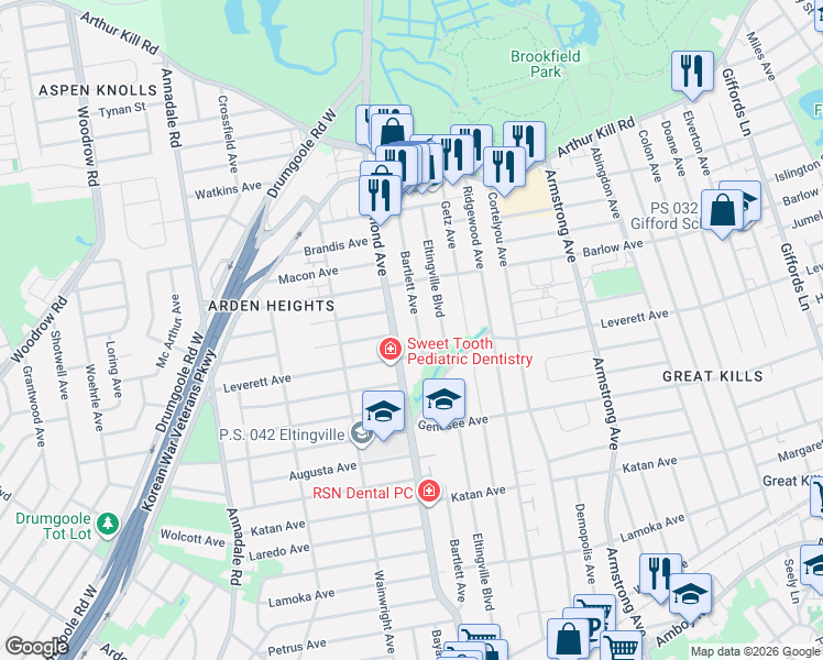 map of restaurants, bars, coffee shops, grocery stores, and more near 301 Bartlett Avenue in Staten Island