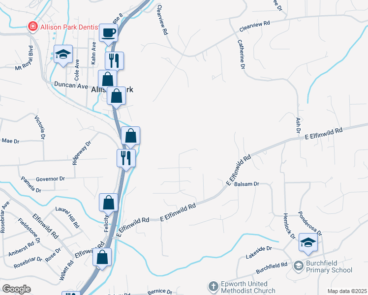 map of restaurants, bars, coffee shops, grocery stores, and more near 3836 Hieber Lane in Hampton Township