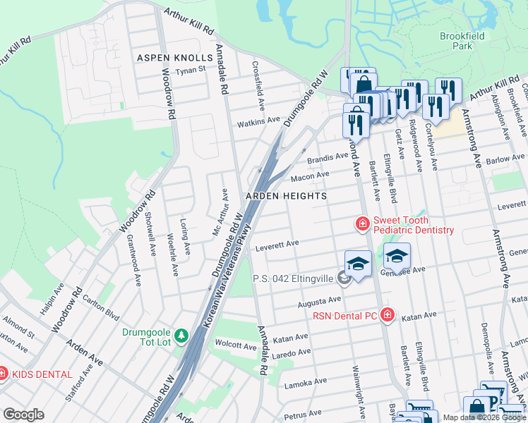 map of restaurants, bars, coffee shops, grocery stores, and more near 46 Monterey Avenue in Staten Island