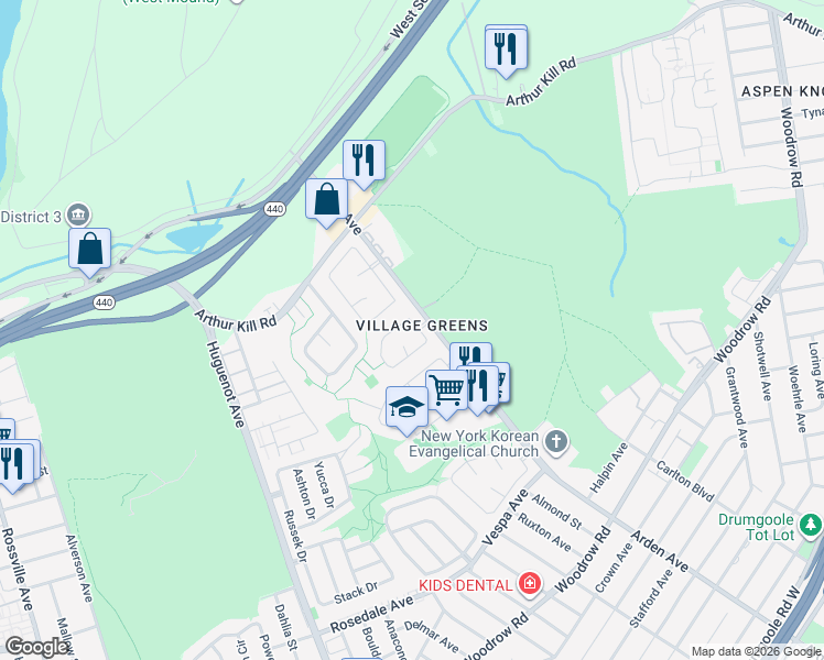 map of restaurants, bars, coffee shops, grocery stores, and more near 172 Forest Green in Staten Island