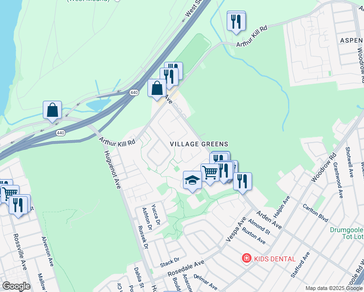 map of restaurants, bars, coffee shops, grocery stores, and more near 172 Forest Green in Staten Island