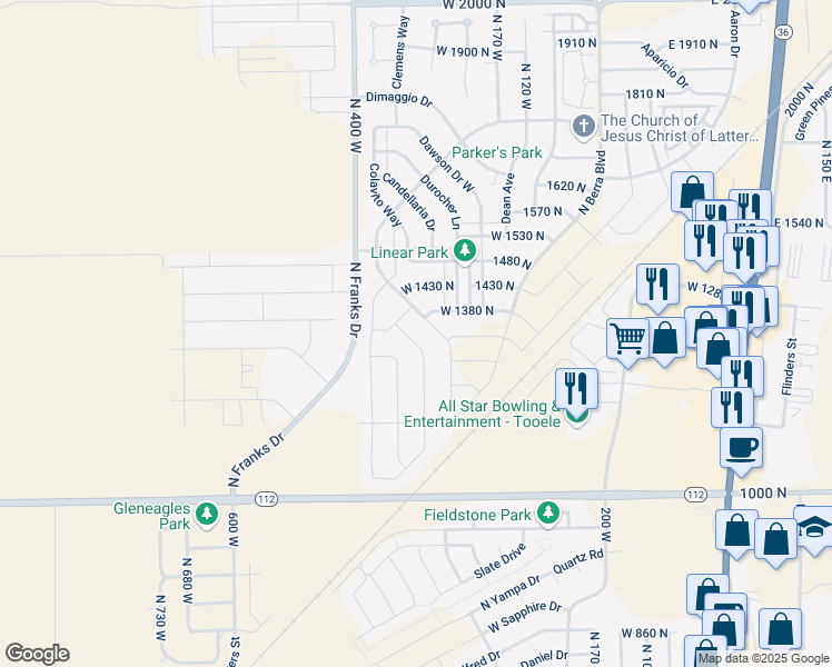 map of restaurants, bars, coffee shops, grocery stores, and more near 1326 North 300 West in Tooele